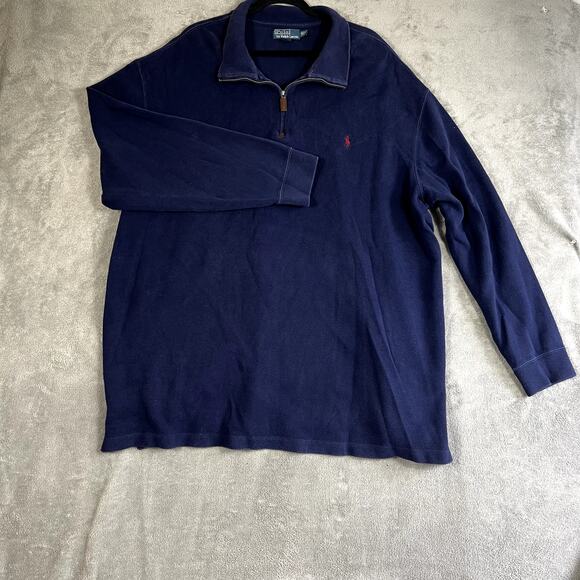 Polo Ralph Lauren Sweater Men's 3XL Quarter Zip Navy Blue Knit Preppy - Picture 1 of 9